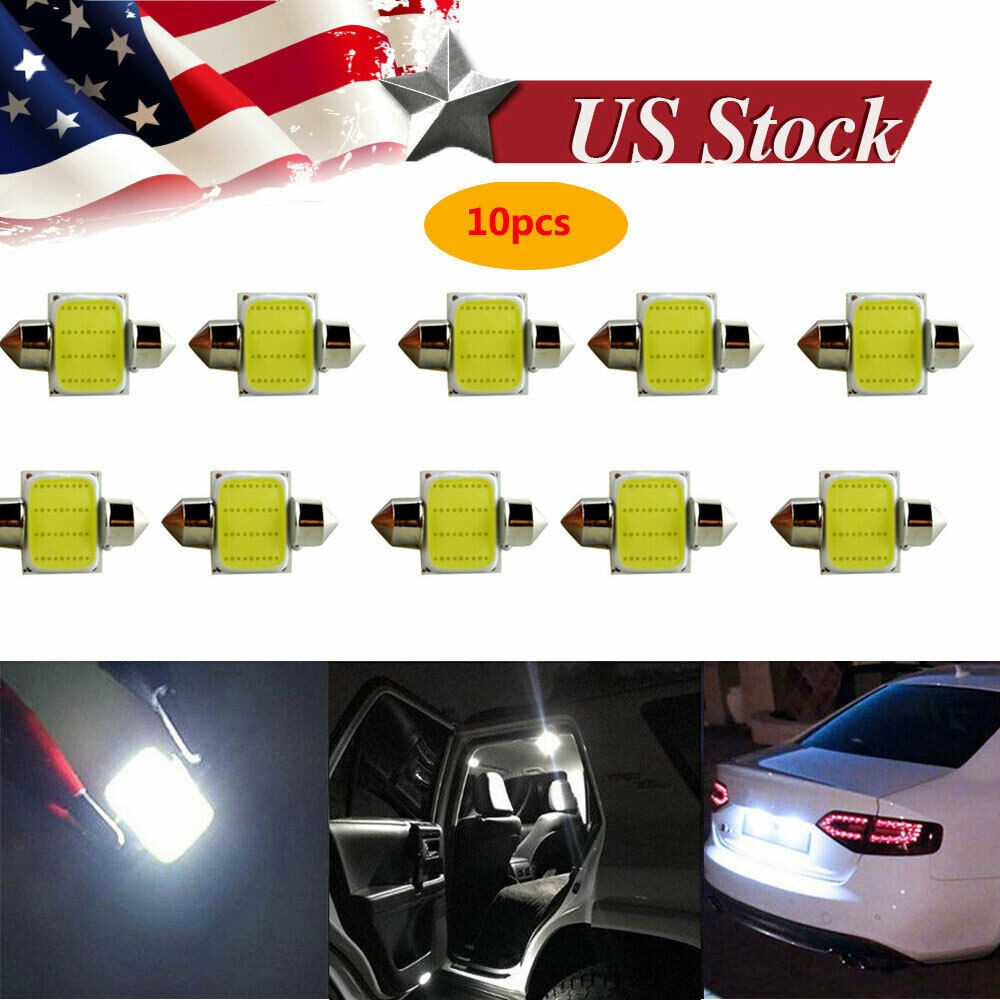 10Pcs 31Mm 12 Smd Cob Led T10 6W White Light Car Interior Dome Lamp Bulbs De3175