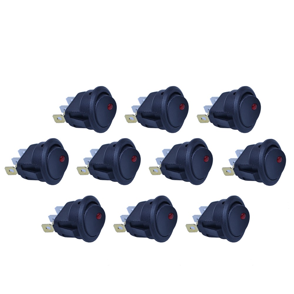 10PCS DC 12V Car Dot Auto Boat Round Rocker Red LED Light SPST Switch ON-OFF