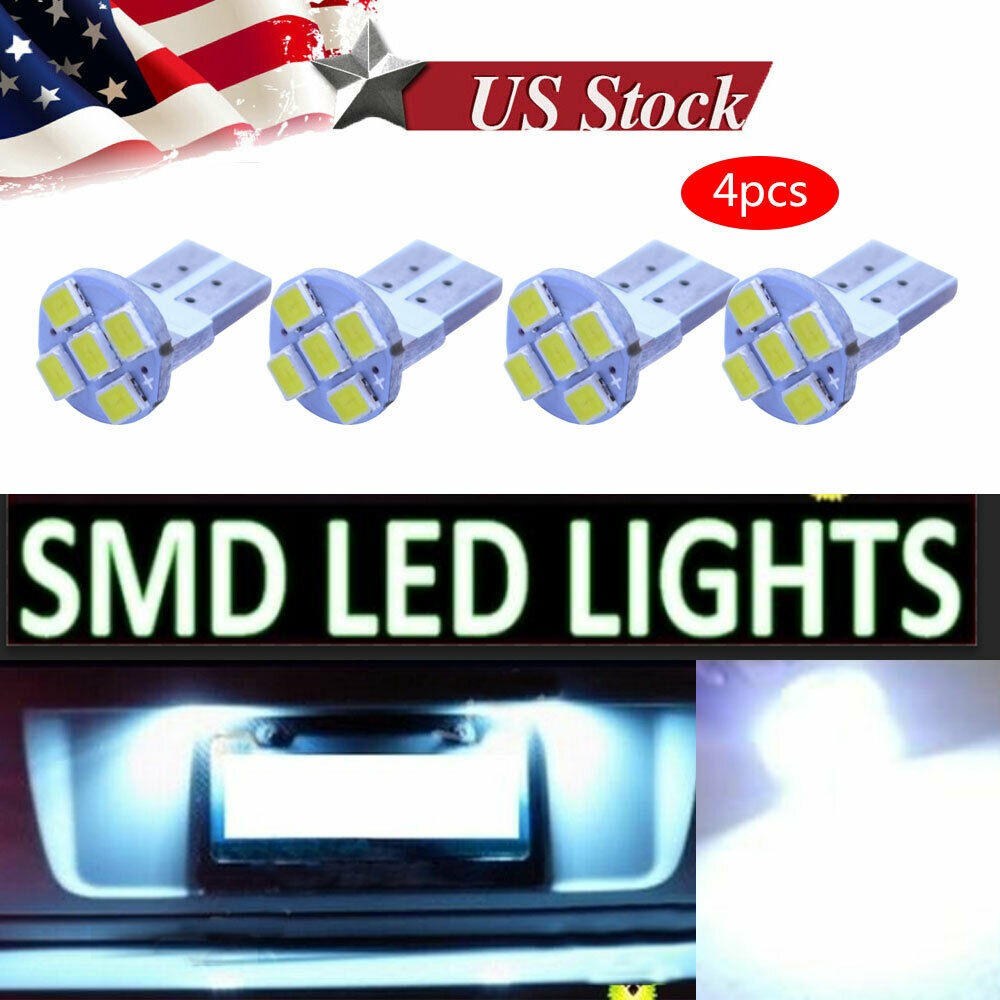 4x T10 5-SMD White License Plate Tag Light Bulbs 158 168 192 194 W5W 2825