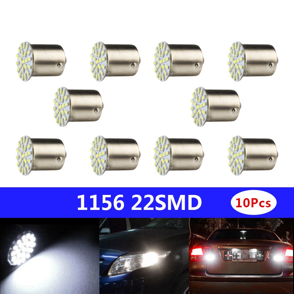 10Pcs White 1156 BA15S P21W 22-LED Car RV Turn Tail Reverse Signal Light Bulb
