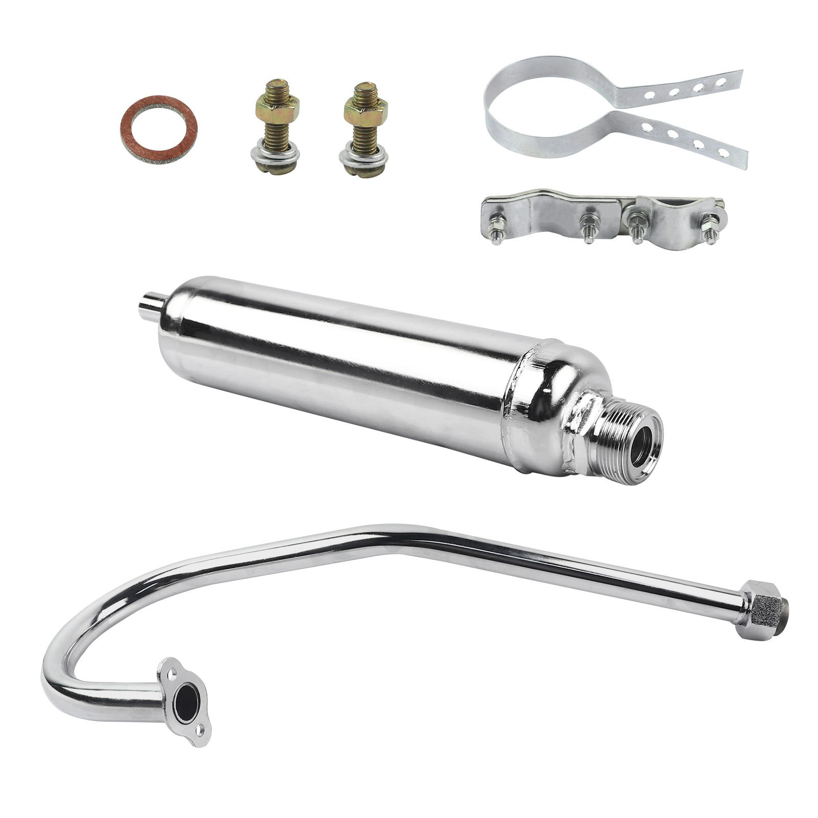 66 / 80CC BIKE GAS ENGINE MOTOR PARTS - EXTENSION PIPE EXHAUST MUFFLER CHROME