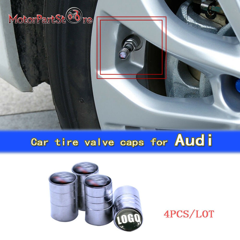 Silver Chrome Auto Car Wheel Tire Air Valve Caps Stem Cover With FOR Audi Emblem
