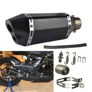 Universal Black Carbon Fiber Look Scooter Exhaust Muffler Pipe 310mm Dual Outlet